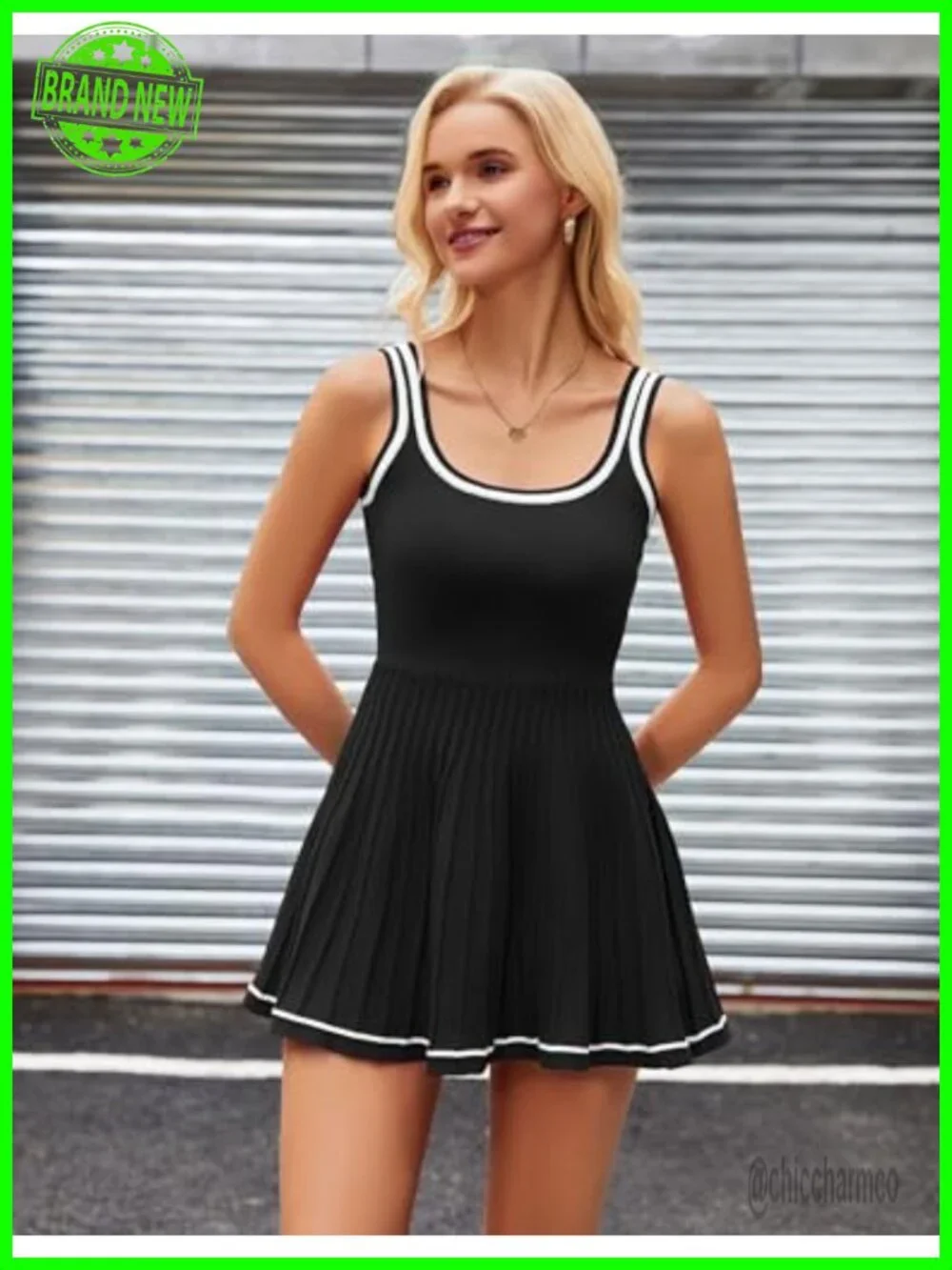 Womens Knit Athletic Tennis Dress Mini Pleated Golf Active Sleeveless